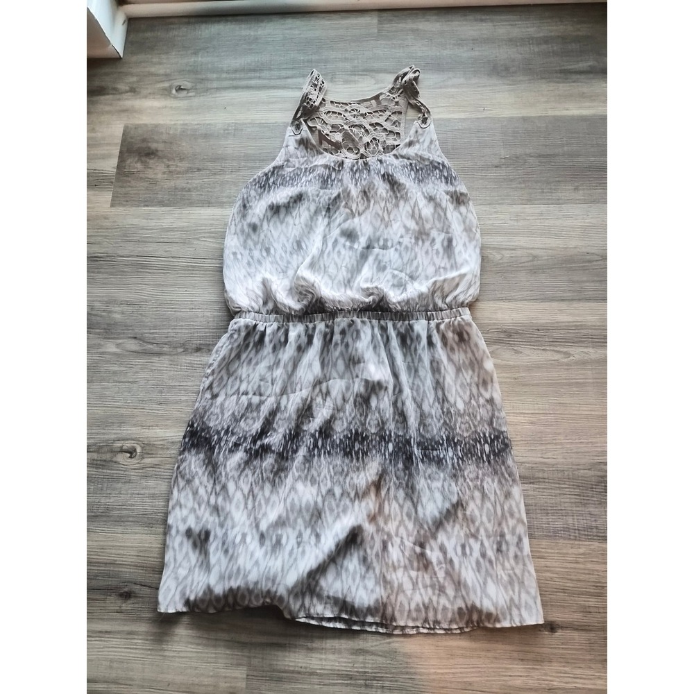 Express Women Large Grey White Ikat Animal Print Crochet Lace Racerback Dress